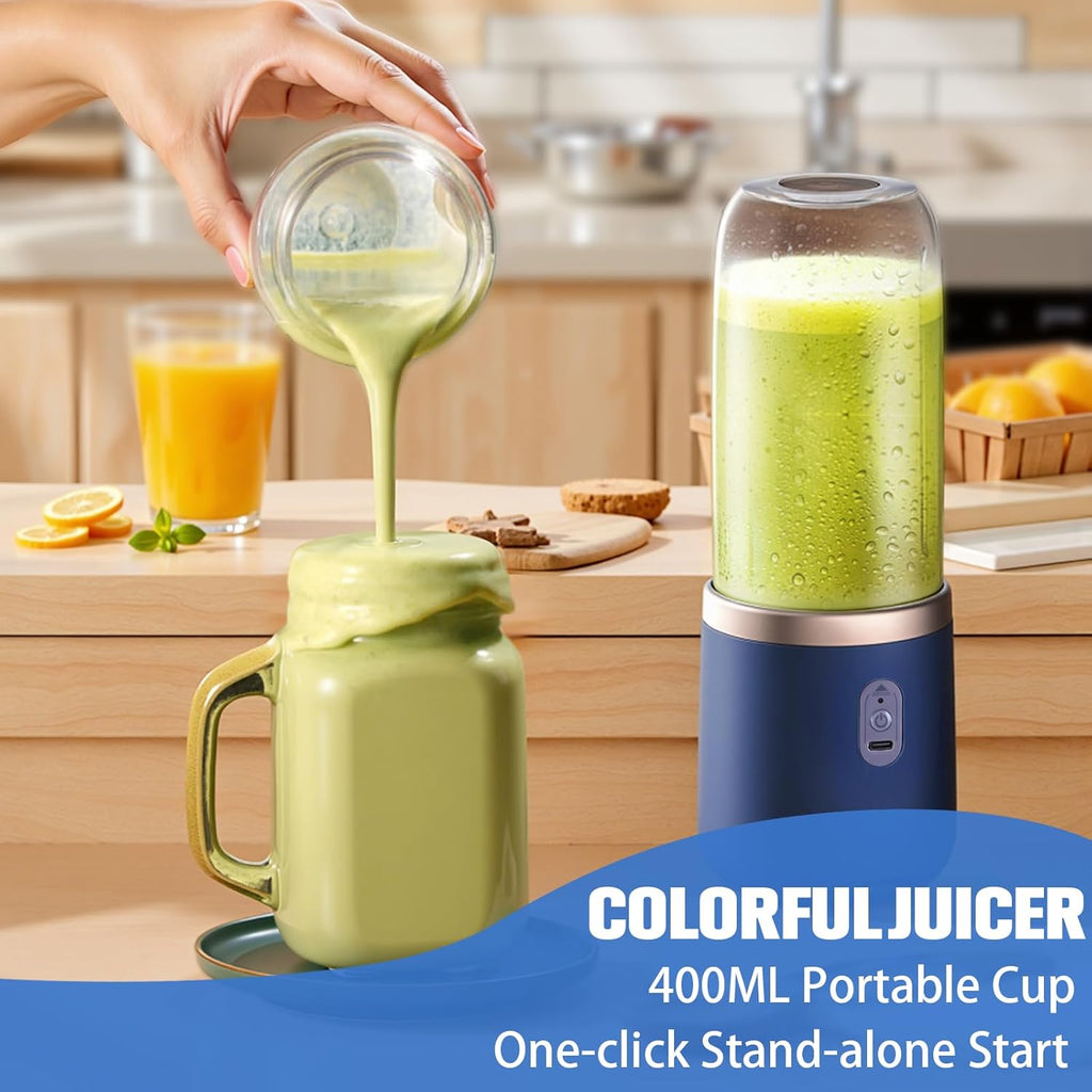 Unleash Your Smoothie Game with the Powerful Portable Blender - 40W Mini Maker with 6 Blades, USB Rechargeable, Includes 2 Cups & Lid - Ideal for Home, Office, Sports & Camping!