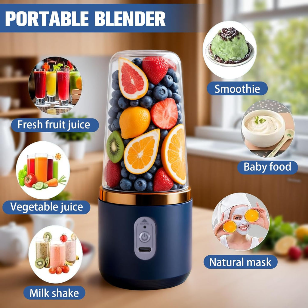 Unleash Your Smoothie Game with the Powerful Portable Blender - 40W Mini Maker with 6 Blades, USB Rechargeable, Includes 2 Cups & Lid - Ideal for Home, Office, Sports & Camping!