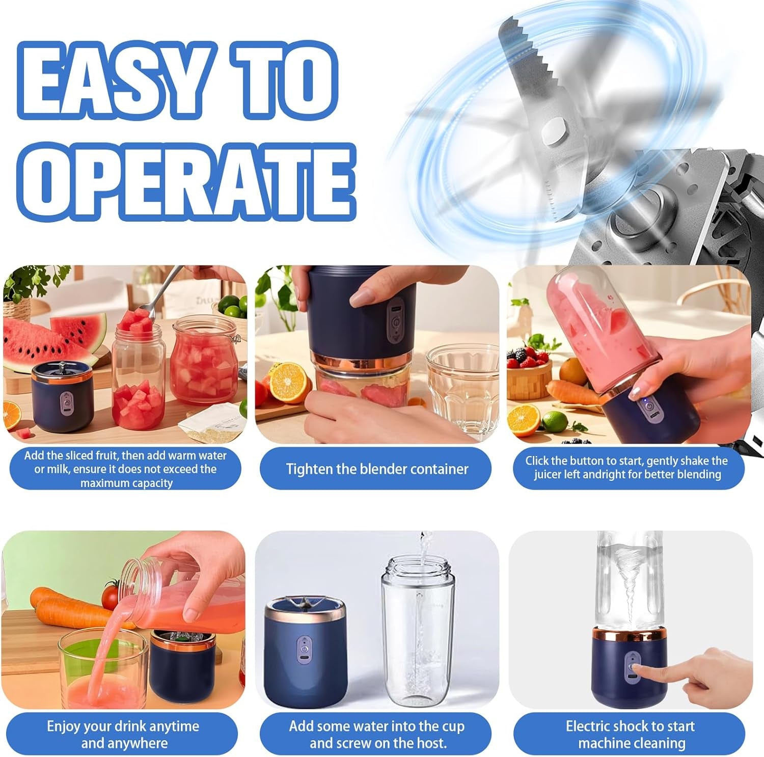 Unleash Your Smoothie Game with the Powerful Portable Blender - 40W Mini Maker with 6 Blades, USB Rechargeable, Includes 2 Cups & Lid - Ideal for Home, Office, Sports & Camping!