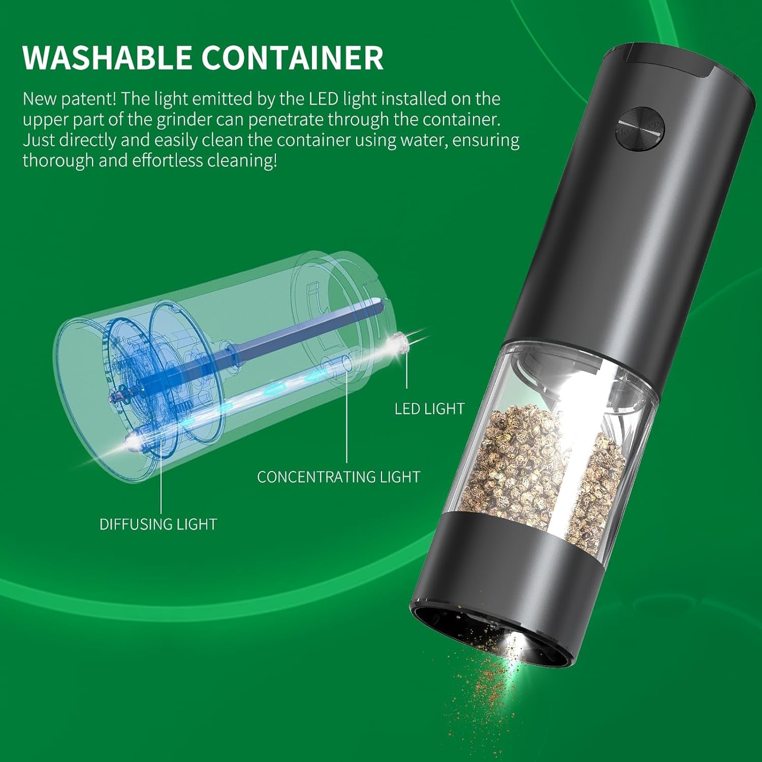 Sleek Black Premium Electric Salt and Pepper Grinder Set - Effortless One-Handed Operation with LED Light & Adjustable Coarseness