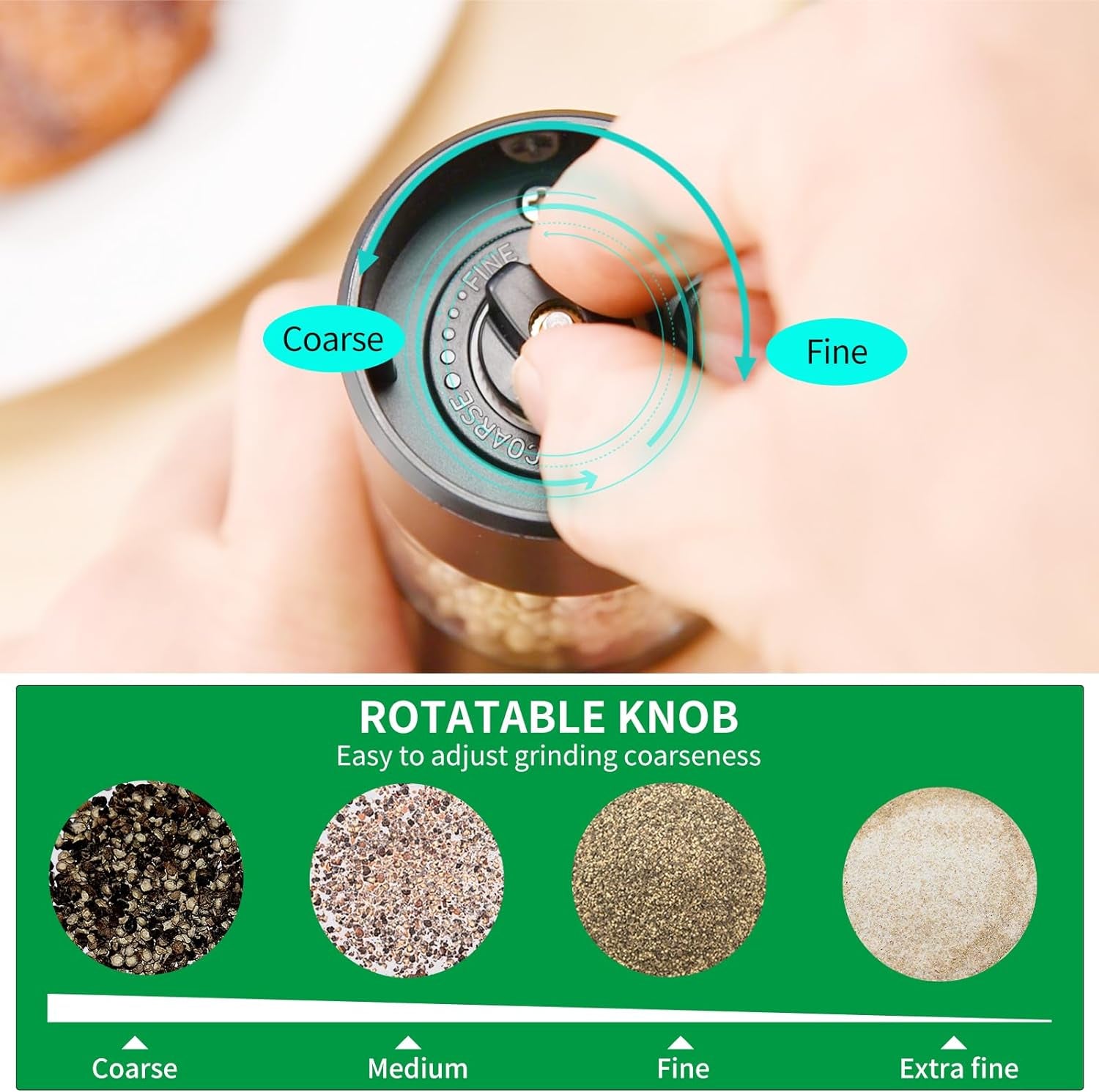 Sleek Black Premium Electric Salt and Pepper Grinder Set - Effortless One-Handed Operation with LED Light & Adjustable Coarseness