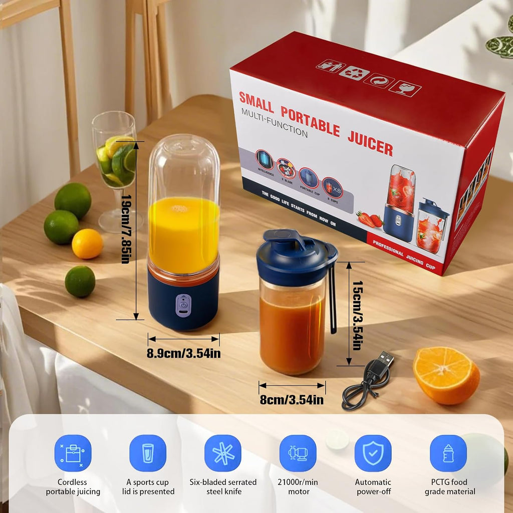 Unleash Your Smoothie Game with the Powerful Portable Blender - 40W Mini Maker with 6 Blades, USB Rechargeable, Includes 2 Cups & Lid - Ideal for Home, Office, Sports & Camping!